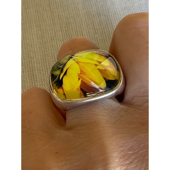 Vintage 925 Sterling Silver Yellow Flower Ring size 7 Estate jewelry - Picture 7 of 9